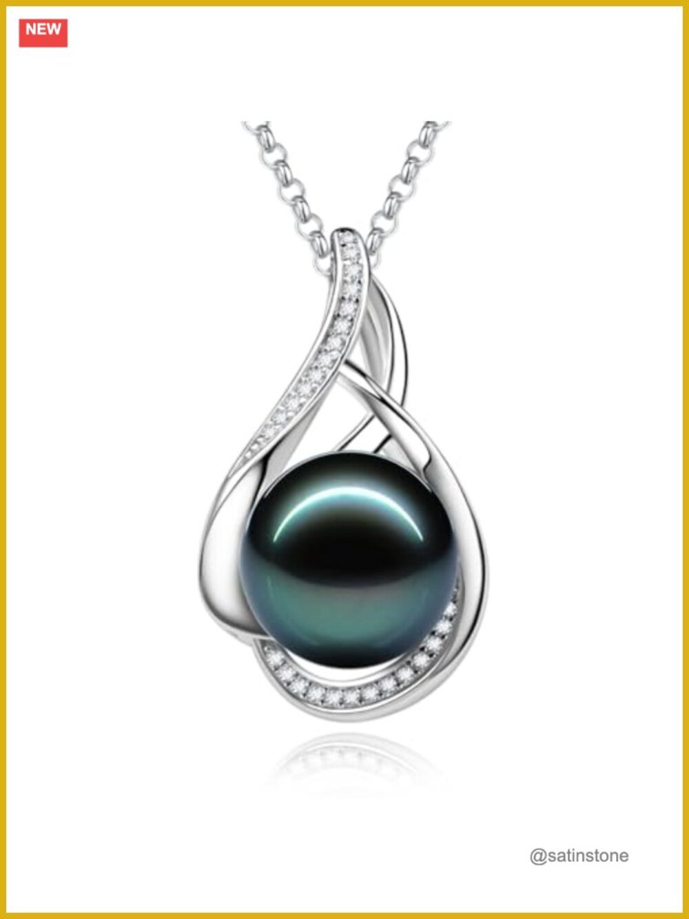 Tahitian Pearl Pendant Necklace Sterling Silver 10-12MM Adjustable